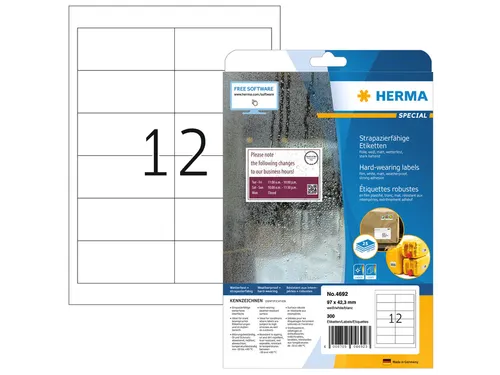 HERMA 4692 Weervaste Folie-etiketten A4 97x42,3mm Wit 300 stuks