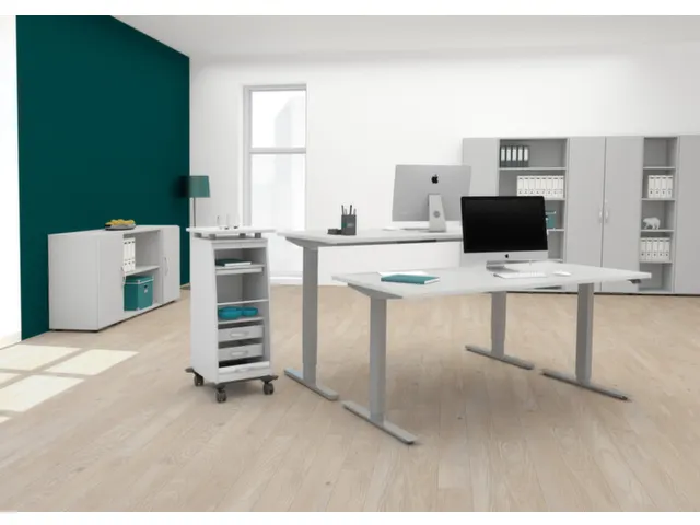 Av. régl. él. hauteur bureau assis/debout,finition gris clair