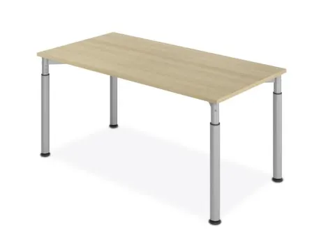 bureau,HxBxD 680-820x1600x800mm,blad eiken,4voeten zilverkleurig