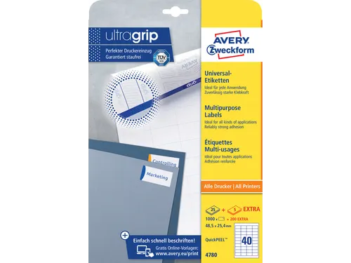 Etiket Avery Zweckform 4780 48.5x25.4mm wit 1000stuks