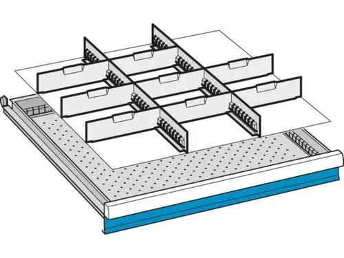 Indelingsmateriaal H 200mm 2gesleufde Lengteverdelers/8dwarsverdelers