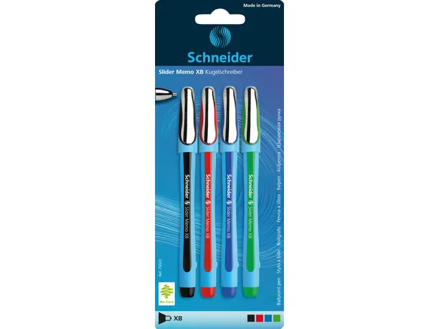 Balpen Schneider Slider Memo XB 1,4mm 4 stuks op blister assorti