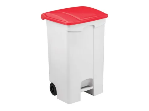 Contitop,mobiele afvalbak met pedaal 90L wit/rood/VE:3