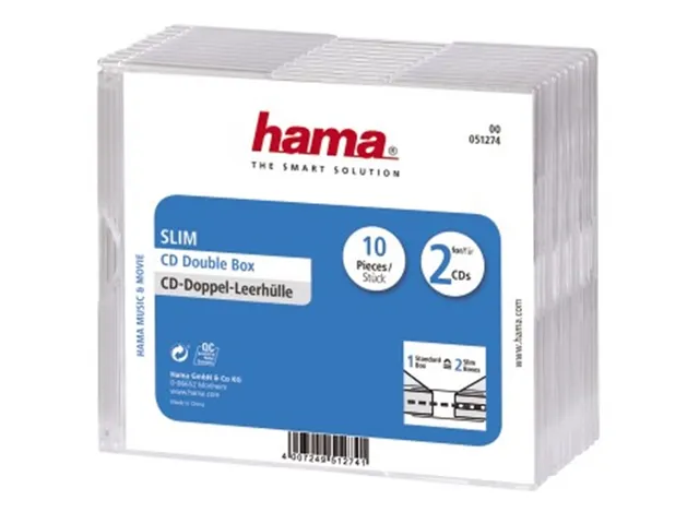 Boîtier CD Slim double, lot de 10, Transparent / Boîtier vide