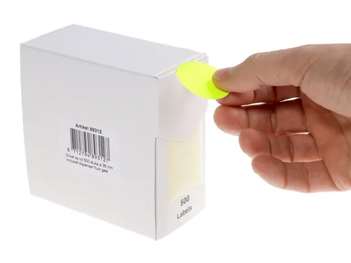 Etiketten Op Rol Fluor Geel 35mm Met Dispenser 500 Stuks