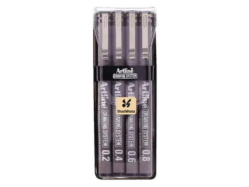 Fineliner Artline technisch etui met 0.2-0.4-0.6-0.8mm zwart