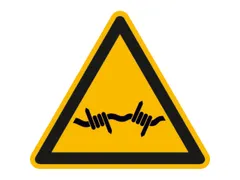 waarschuwingsbord,v. binnen/buiten,Waarschuwing voor prikkeldraad