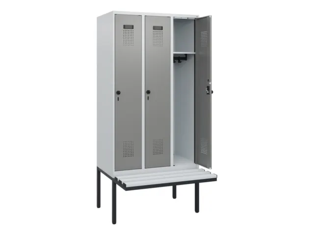 locker met bank,HxBxD 1950x900x815mm,3vak,vak B 300mm,draaigrendel