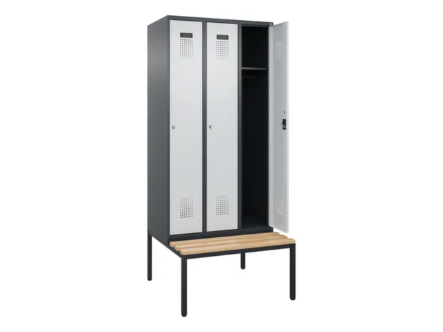 locker met bank,HxBxD 2120x900x815mm,3vak,vak B 300mm,cilinderslot