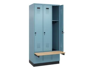 locker met bank,HxBxD 1950x900x815mm,3vak,vak B 300mm,draaigrendel - 1