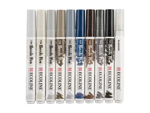 Brushpen Talens Ecoline set à 10 stuks grijs