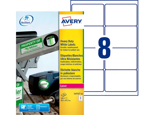 Etiket Avery L4715-20 99.1x67.7mm wit 160stuks