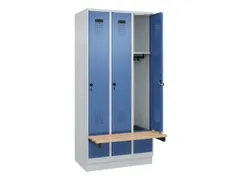 locker met bank,HxBxD 1950x900x815mm,3vak,vak B 300mm,draaigrendel