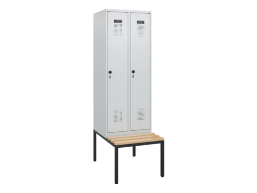 locker met bank,HxBxD 1950x600x815mm,2vak,vak B 300mm,draaigrendel