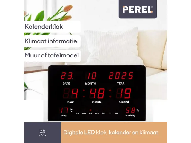 Digitale wandklok Zwart LED-display 37.5x25.5cm