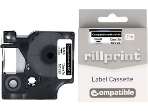 compatible D1 tape voor Dymo 45010, 12 mm, zwart op transparant