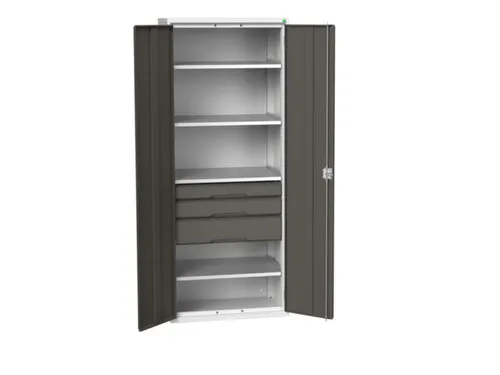 universele kast,HxBxD 2000x800x550mm,4xStalen bodem,3lade(n)