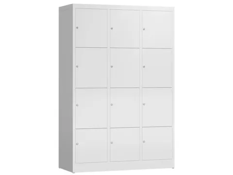 Lockerkast 1800x1185x500mm 3x4 vakken cilinderslot, sokkel, RAL9003