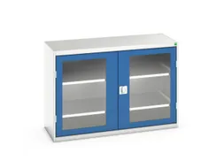 vitrinekast 900x1300x550mm 2xStalen bodem romp RAL7035 front RAL5010