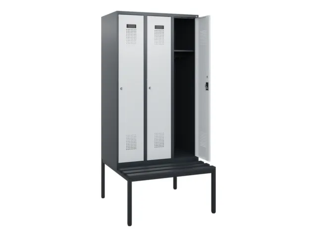 locker met bank,HxBxD 1950x900x815mm,3vak,vak B 300mm,cilinderslot