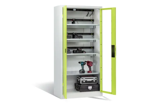 acculaadkast,HxBxD 1950x930x500mm,15stekkerdozen 230 V,ventilator