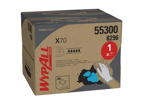 Poetsdoek WypAll X70 PowerClean 42,6x28,2cm 200vel draagdoos wit 8296