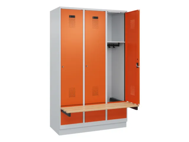 locker met bank,HxBxD 1950x1200x815mm,3vak,vak B 400mm,cilinderslot