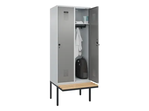 locker met bank,HxBxD 2120x800x815mm,2vak,vak B 400mm,draaigrendel