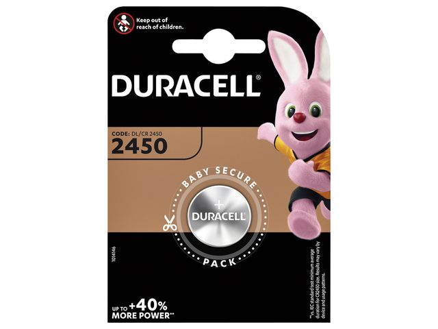 Batterij Duracell knoopcel 1xCR2450 lithium Ø24mm 3V-540mAh | VoordeligeBatterijen.nl