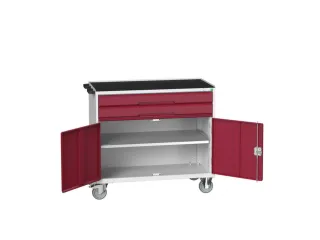 gereedschapswagen 965x1050x600mm antislip 2 laden+kast RAL7035+RAL3004 - 1
