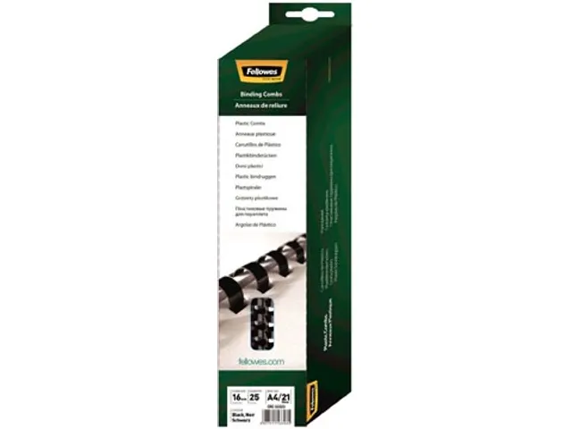 Fellowes Bindruggen, Pak Van 25 Stuks, 16mm, Zwart 21-rings