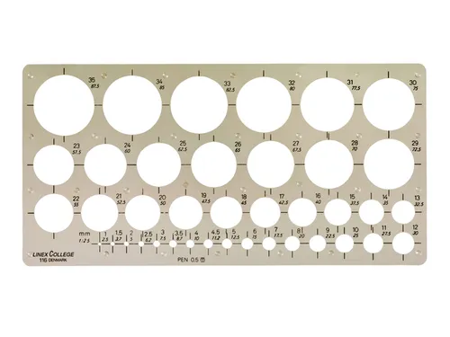 Cirkelsjabloon Linex 39 cirkels met inktvoetjes 1-35mm grijs