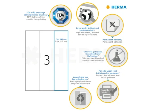 HERMA 4657 Premium etiketten A4 70x297mm Wit 300 stuks