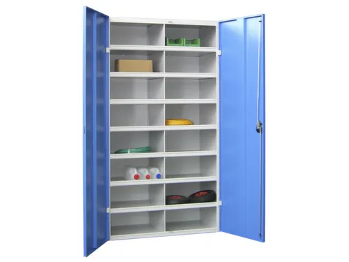 Materiaalkast Staal 1800x1000x530mm 16vakken Ral7035 Front Ral5012