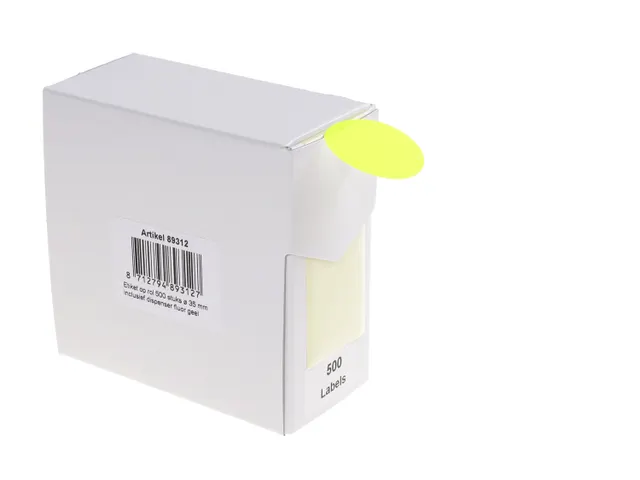 Etiquette sur rouleau 35mm jaune fluo + dévidoir 500 pièces