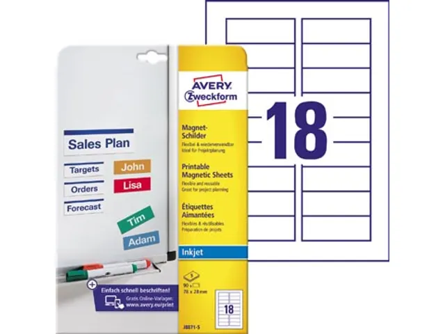 Avery Zweckform J8871-5 Magnetische Etiketten 78x28mm Wit inkjet 90 st