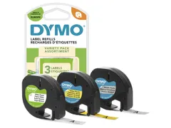 Labeltape Dymo Letratag 91240 3-pack Assorti 12mm