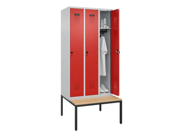 locker met bank,HxBxD 2120x900x815mm,3vak,vak B 300mm,draaigrendel