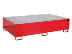 stellingopvangbak,opvangvol. 1000l,m. rooster,staal,RAL3000