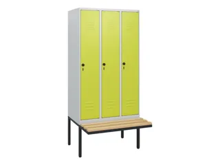 locker met bank,HxBxD 1950x900x815mm,3vak,vak B 300mm,draaigrendel - 1
