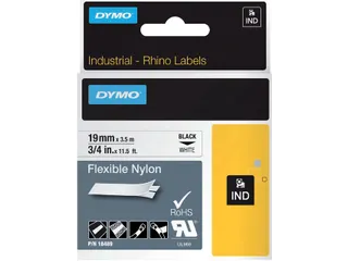 Labeltape Dymo Rhino 18489 Nylon 19mmx3.5m Zwart Op Wit - 1