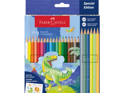 Kleurpotlood Faber-Castell Dino 18 Classic Colour + 6 (3 metallic kleu
