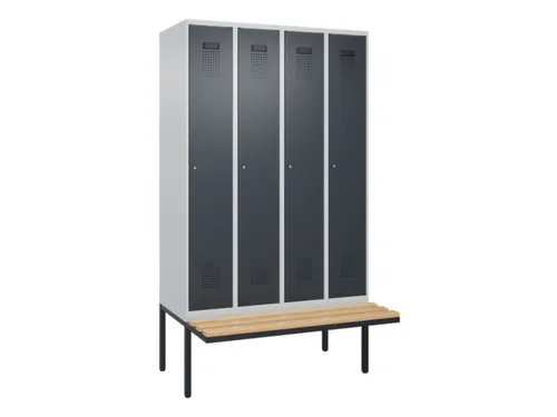 locker met bank,HxBxD 2120x1200x815mm,4vak,vak B 300mm,cilinderslot