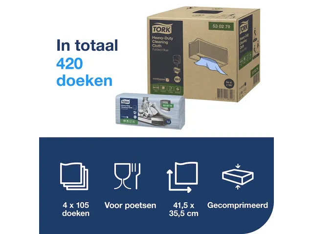 Reinigingsdoek Tork Heavy-Duty W4 gevouwen 105 vel blauw 530279