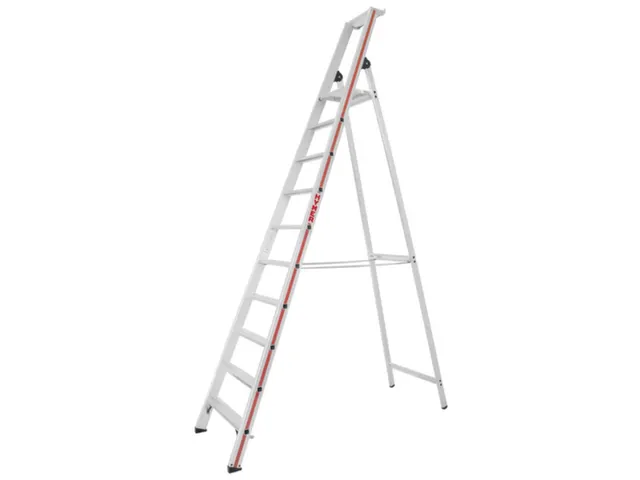 trapladder,eenzijdig,10treden,stand H 2,32m,balk L 3,2m,aluminium