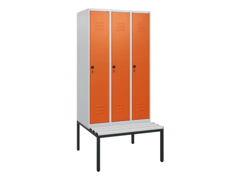locker met bank,HxBxD 1950x900x815mm,3vak,vak B 300mm,draaigrendel