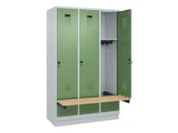 locker met bank,HxBxD 1950x1200x815mm,3vak,vak B 400mm,draaigrendel