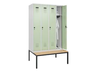 locker met bank,HxBxD 2120x1200x815mm,4vak,vak B 300mm,draaigrendel - 1