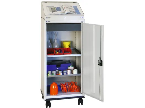 Materiaalkast 1310x500x500mm 2legborden Uitschuifbaar 1 Dolly Ral7035