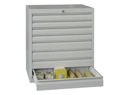 ladekast,HxBxD 800x715x600mm,8lade(n),cil.-slot,RAL7035,front RAL3000
